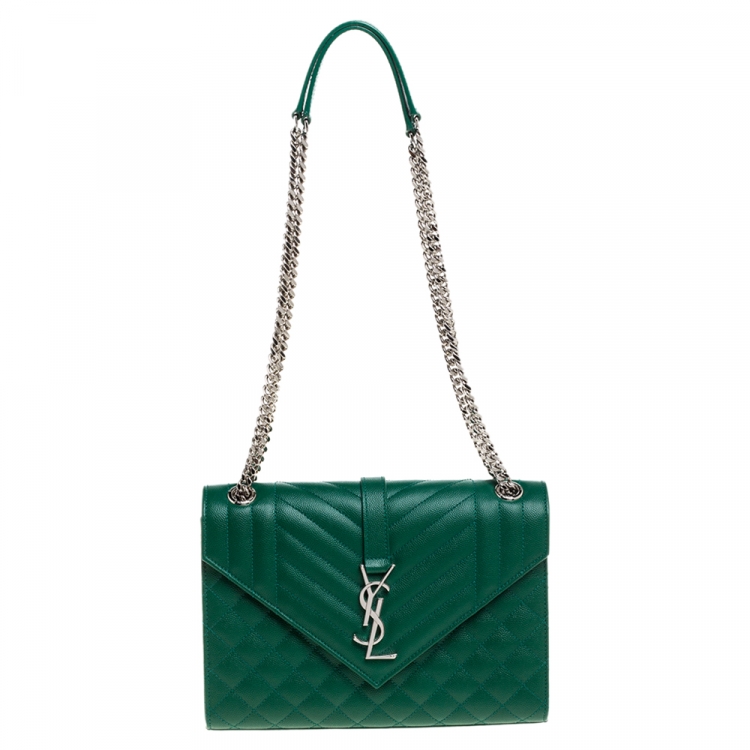Pre Owned Saint Laurent Green Mix Matelasse Leather Medium Cassandre Flap Bag