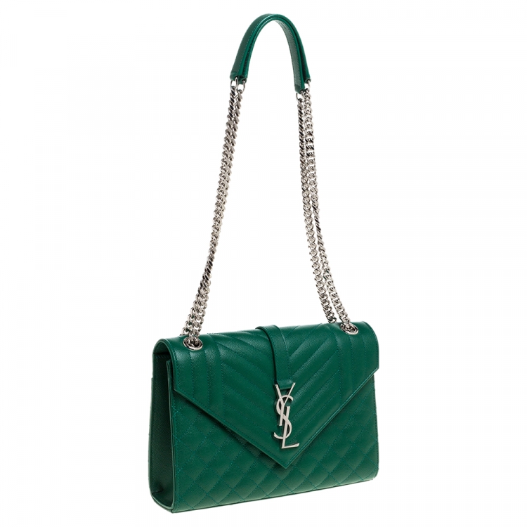 Pre Owned Saint Laurent Green Mix Matelasse Leather Medium Cassandre Flap Bag