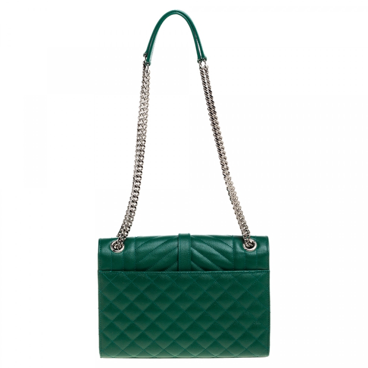 Pre Owned Saint Laurent Green Mix Matelasse Leather Medium Cassandre Flap Bag