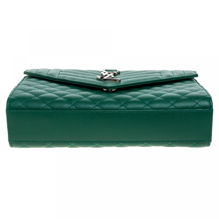 Pre Owned Saint Laurent Green Mix Matelasse Leather Medium Cassandre Flap Bag