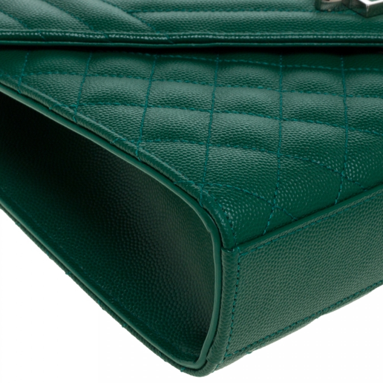 Pre Owned Saint Laurent Green Mix Matelasse Leather Medium Cassandre Flap Bag