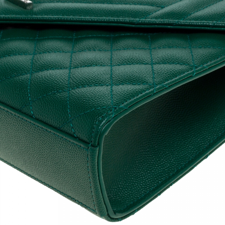 Pre Owned Saint Laurent Green Mix Matelasse Leather Medium Cassandre Flap Bag