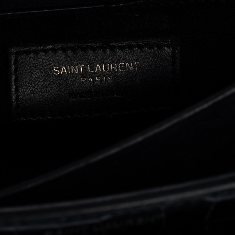 Pre Owned Saint Laurent Black Croc Embossed Leather Medium Sunset Shoulder Bag