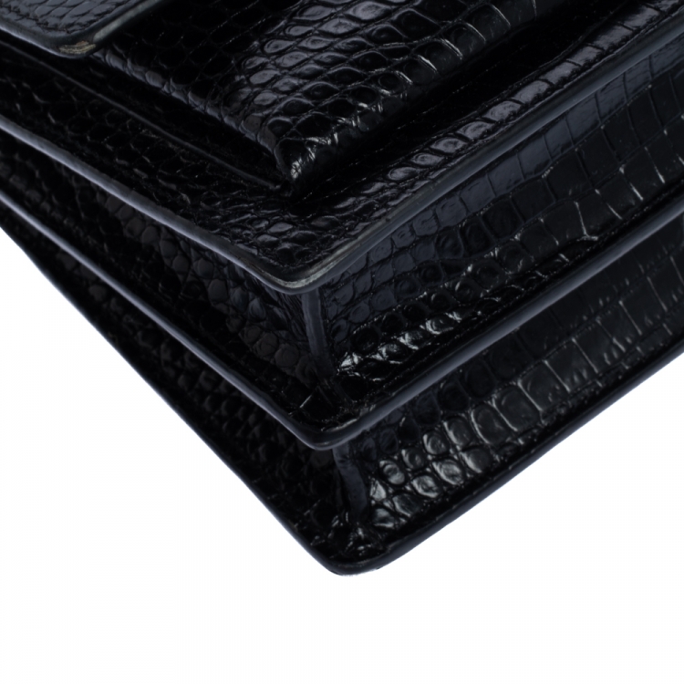 Pre Owned Saint Laurent Black Croc Embossed Leather Medium Sunset Shoulder Bag