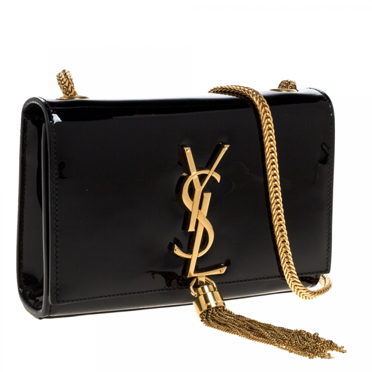 Pre Owned Saint Laurent Black Patent Leather Small Kate Tassel Crossbody Bag