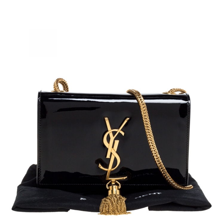 Pre Owned Saint Laurent Black Patent Leather Small Kate Tassel Crossbody Bag