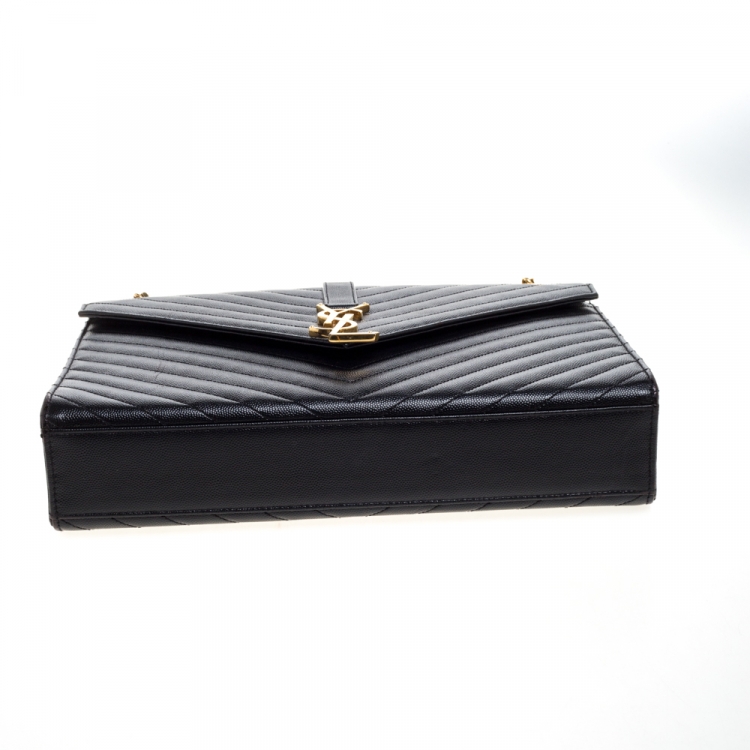 Pre Owned Saint Laurent Black Matelasse Leather Large Cassandre Flap Bag