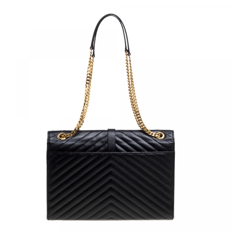 Pre Owned Saint Laurent Black Matelasse Leather Large Cassandre Flap Bag