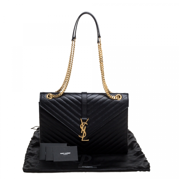 Pre Owned Saint Laurent Black Matelasse Leather Large Cassandre Flap Bag