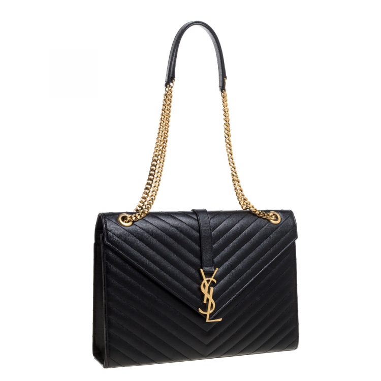 Pre Owned Saint Laurent Black Matelasse Leather Large Cassandre Flap Bag