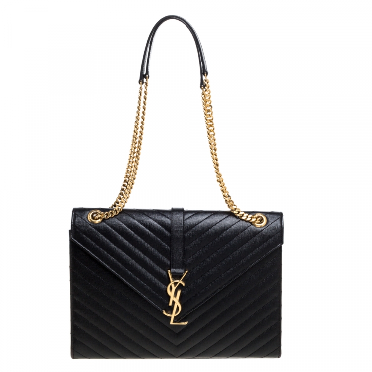Pre Owned Saint Laurent Black Matelasse Leather Large Cassandre Flap Bag