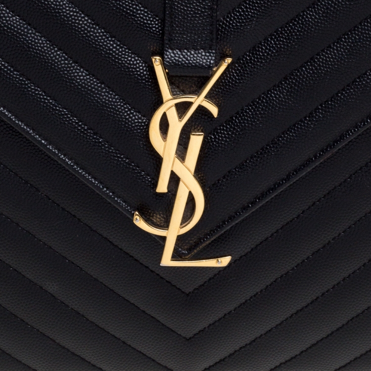 Pre Owned Saint Laurent Black Matelasse Leather Large Cassandre Flap Bag