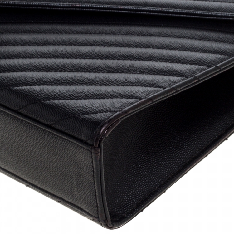 Pre Owned Saint Laurent Black Matelasse Leather Large Cassandre Flap Bag