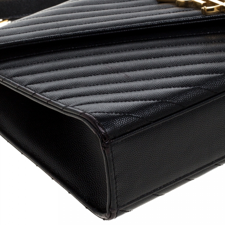 Pre Owned Saint Laurent Black Matelasse Leather Large Cassandre Flap Bag
