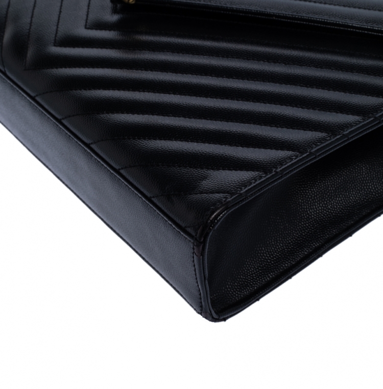 Pre Owned Saint Laurent Black Matelasse Leather Large Cassandre Flap Bag
