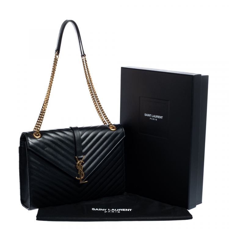 Pre Owned Saint Laurent Black Matelasse Leather Large Cassandre Flap Bag