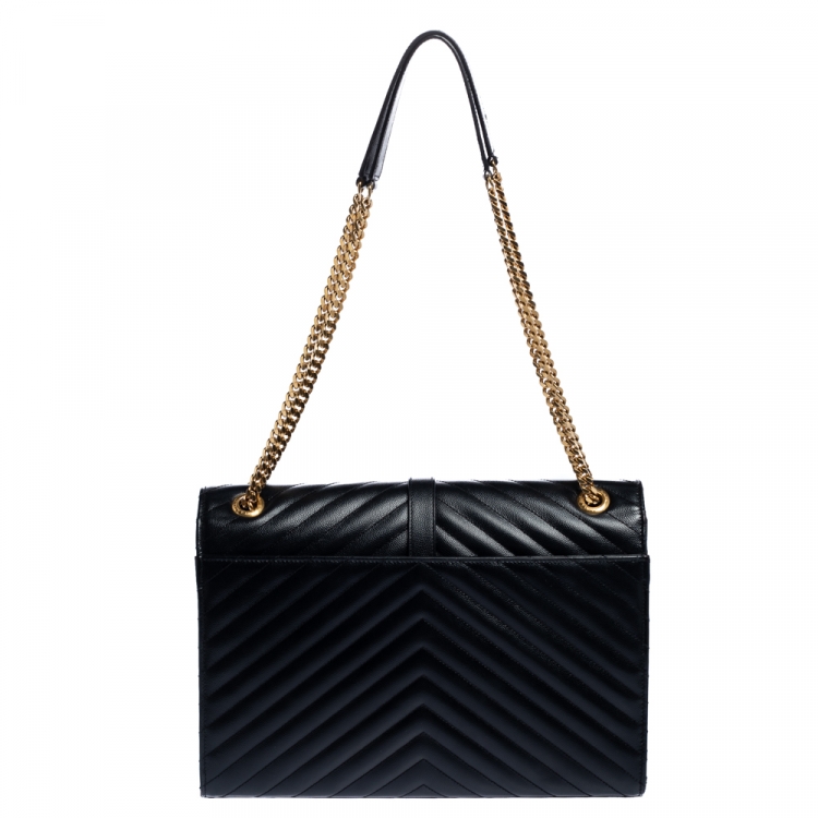 Pre Owned Saint Laurent Black Matelasse Leather Large Cassandre Flap Bag