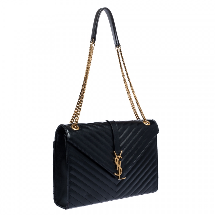 Pre Owned Saint Laurent Black Matelasse Leather Large Cassandre Flap Bag