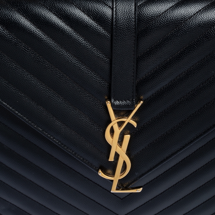 Pre Owned Saint Laurent Black Matelasse Leather Large Cassandre Flap Bag