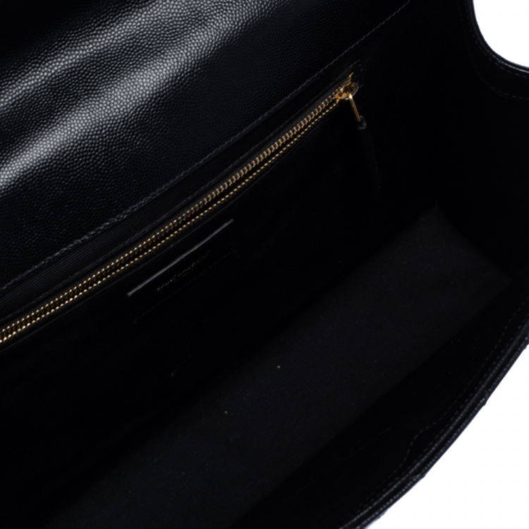 Pre Owned Saint Laurent Black Matelasse Leather Large Cassandre Flap Bag