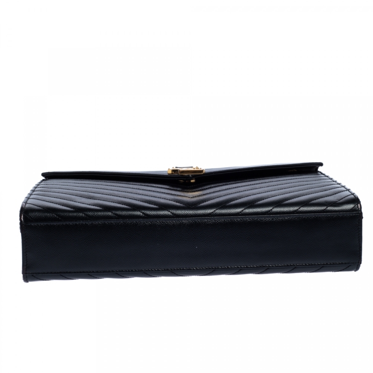 Pre Owned Saint Laurent Black Matelasse Leather Large Cassandre Flap Bag