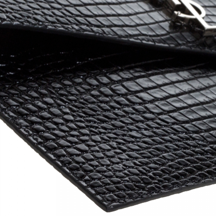 Pre Owned Saint Laurent Black Croc Embossed Leather Uptown Clutch