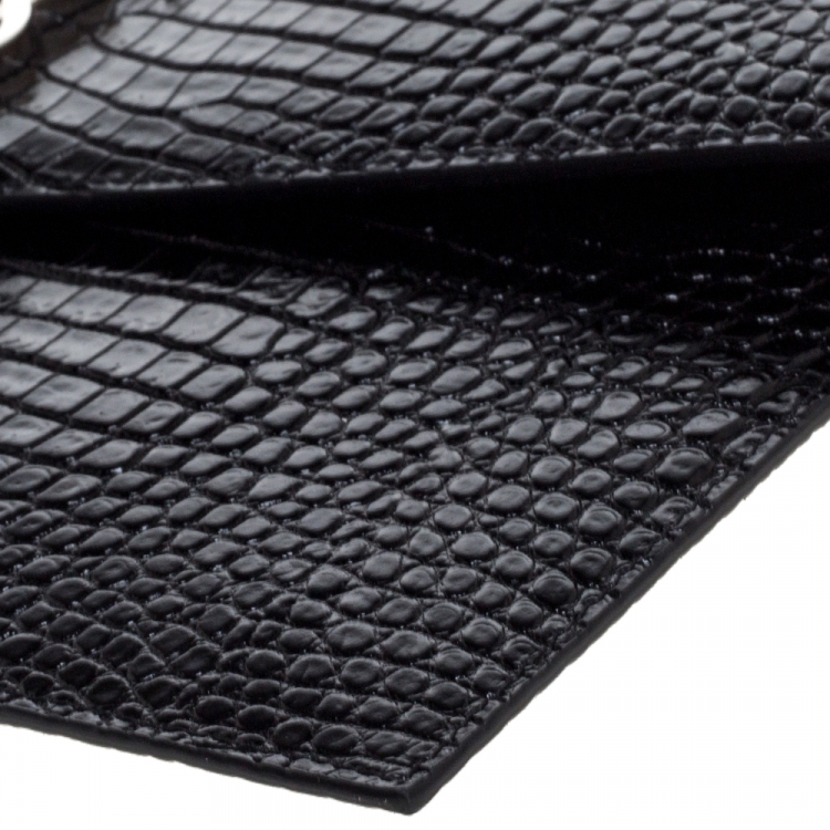 Pre Owned Saint Laurent Black Croc Embossed Leather Uptown Clutch