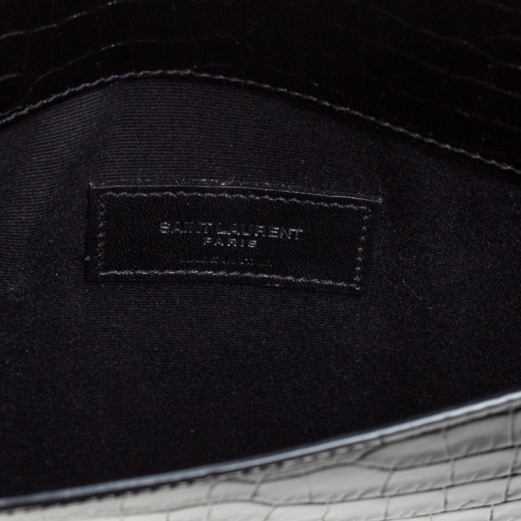 Pre Owned Saint Laurent Black Croc Embossed Leather Uptown Clutch