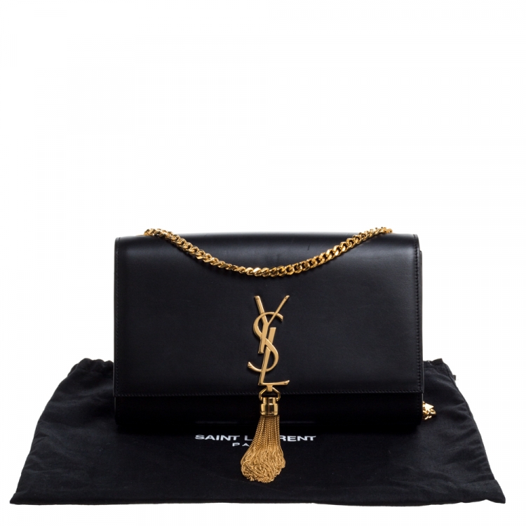 Pre Owned Saint Laurent Black Leather Medium Kate Tassel Shoulder Bag