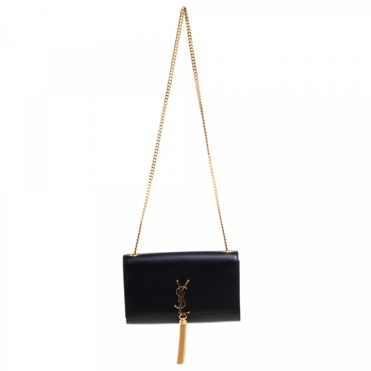 Pre Owned Saint Laurent Black Leather Medium Kate Tassel Shoulder Bag