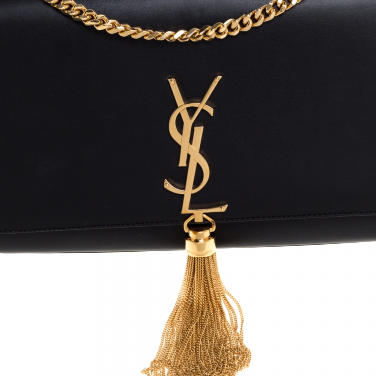 Pre Owned Saint Laurent Black Leather Medium Kate Tassel Shoulder Bag