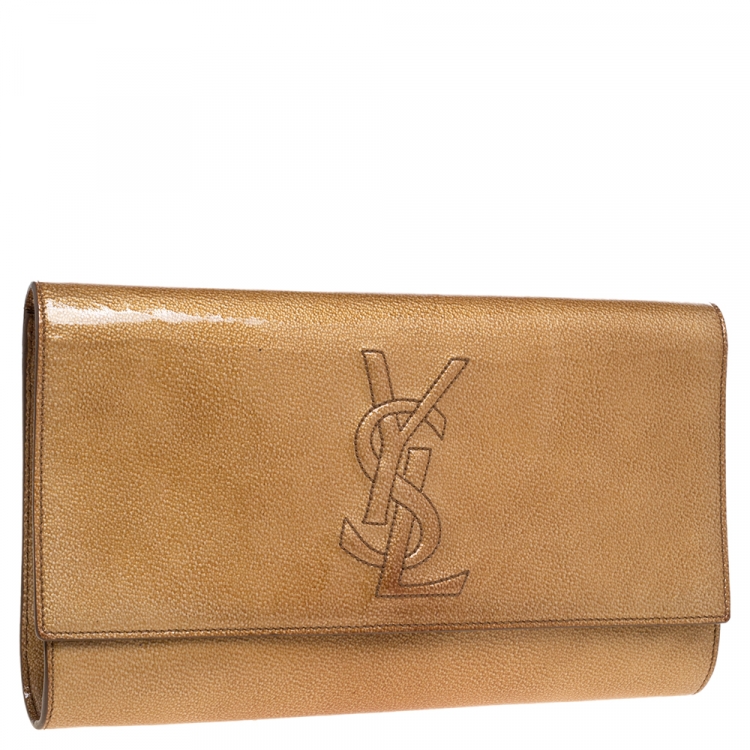 Pre Owned Yves Saint Laurent Cream Patent Leather Belle de Jour Flap Clutch