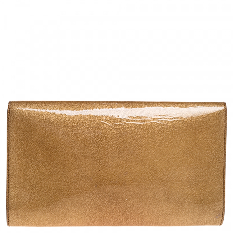Pre Owned Yves Saint Laurent Cream Patent Leather Belle de Jour Flap Clutch