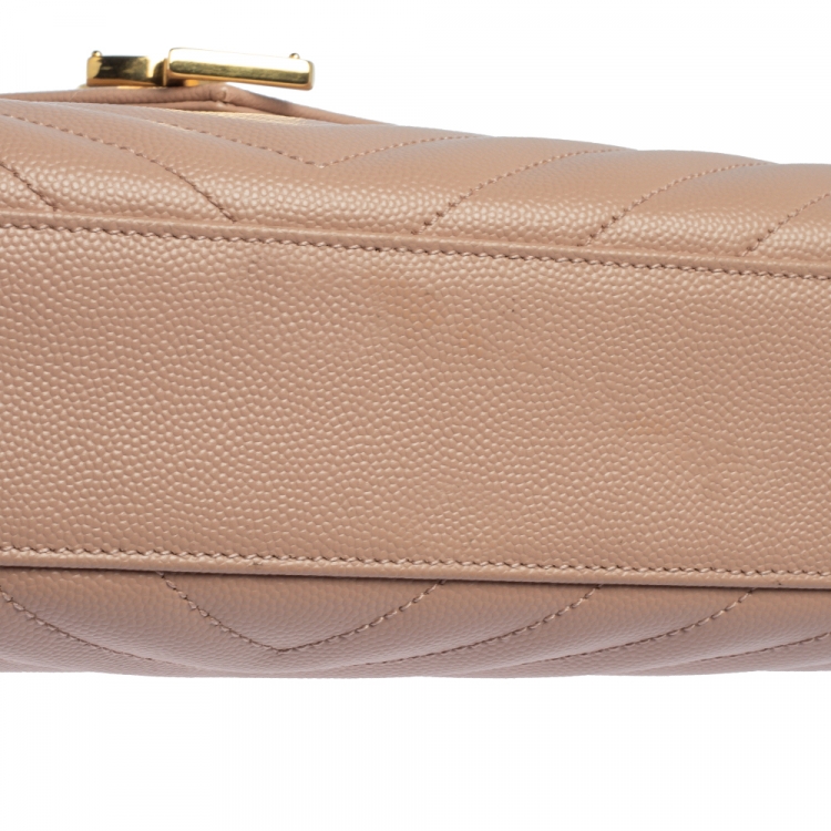 Pre Owned Saint Laurent Peach Matelasse Leather Large Cassandre Flap Bag