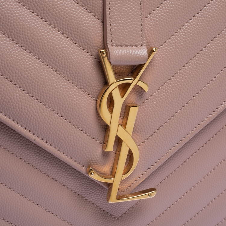 Pre Owned Saint Laurent Peach Matelasse Leather Large Cassandre Flap Bag