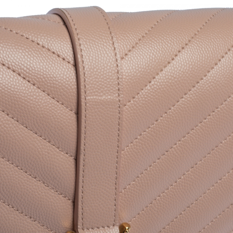 Pre Owned Saint Laurent Peach Matelasse Leather Large Cassandre Flap Bag