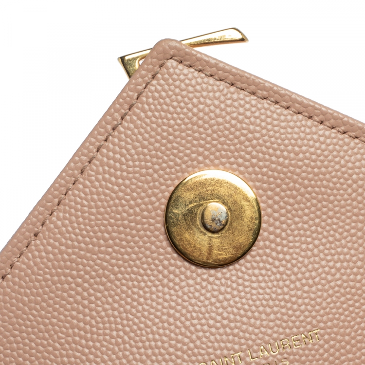 Pre Owned Saint Laurent Peach Matelasse Leather Large Cassandre Flap Bag