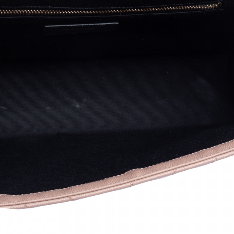 Pre Owned Saint Laurent Peach Matelasse Leather Large Cassandre Flap Bag