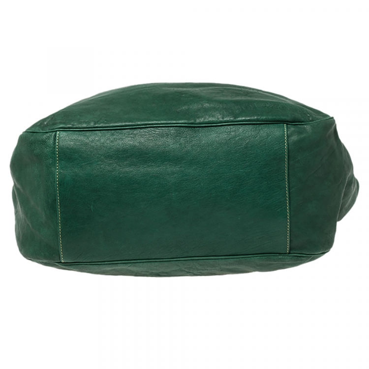 Pre Owned Saint Laurent Green Leather Large Roady Hobo