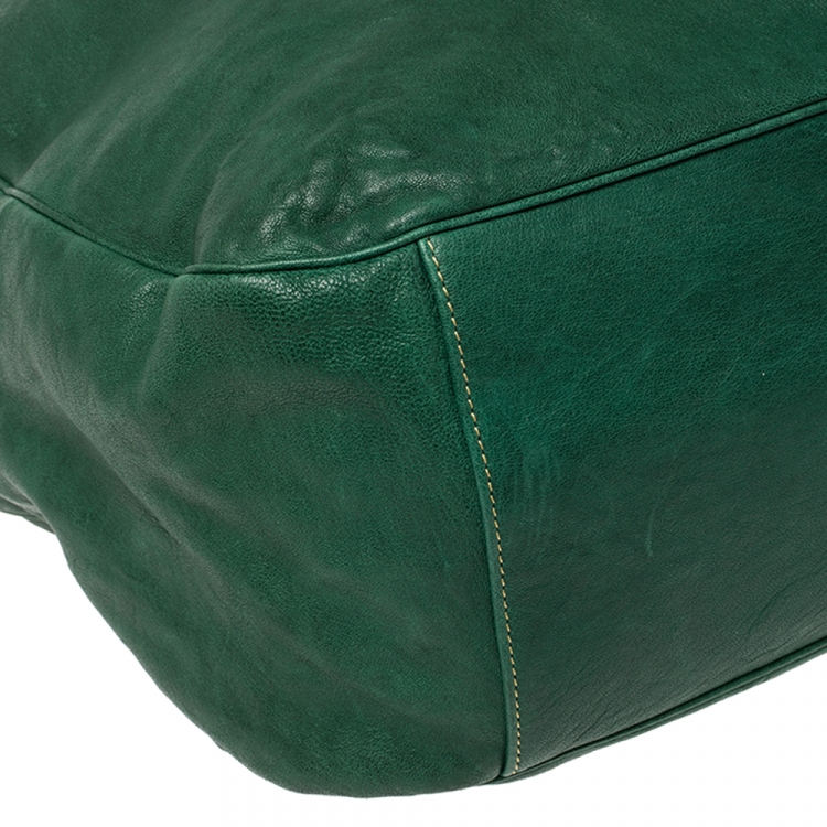 Pre Owned Saint Laurent Green Leather Large Roady Hobo