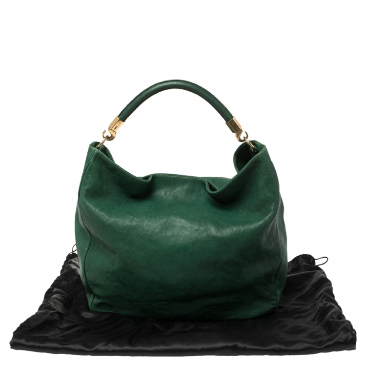 Pre Owned Saint Laurent Green Leather Large Roady Hobo