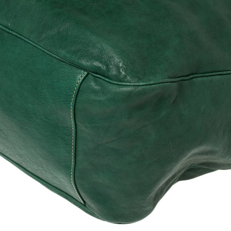 Pre Owned Saint Laurent Green Leather Large Roady Hobo