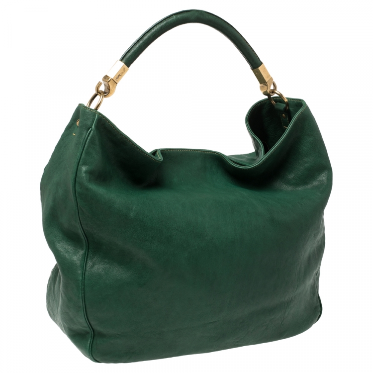 Pre Owned Saint Laurent Green Leather Large Roady Hobo