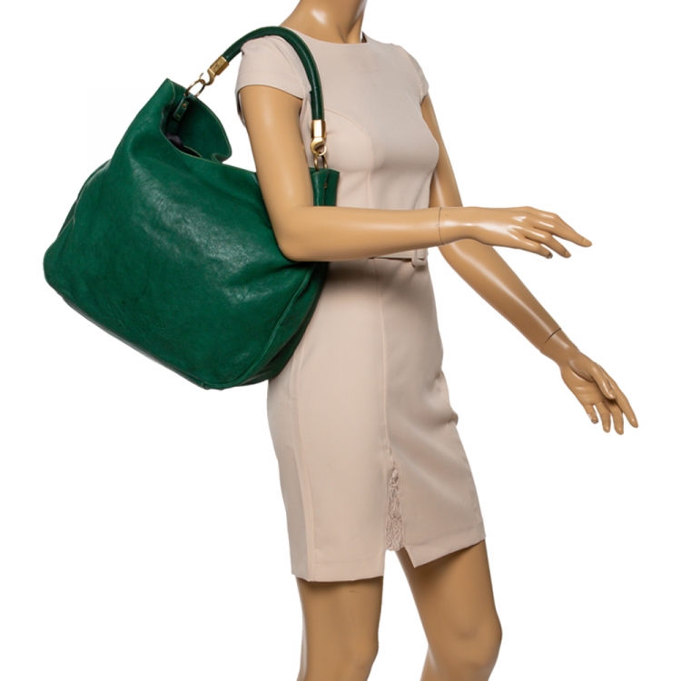Pre Owned Saint Laurent Green Leather Large Roady Hobo