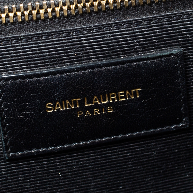 Pre Owned Saint Laurent Black Chevron Quilted Leather Monogram Envelope Shoulder Bag