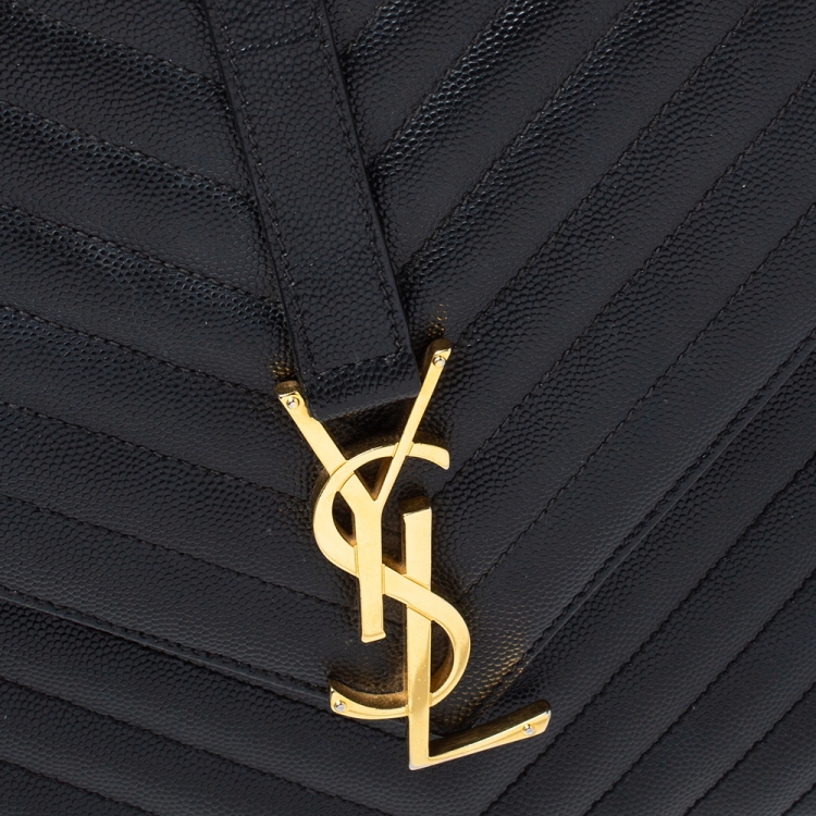 Pre Owned Saint Laurent Black Chevron Quilted Leather Monogram Envelope Shoulder Bag