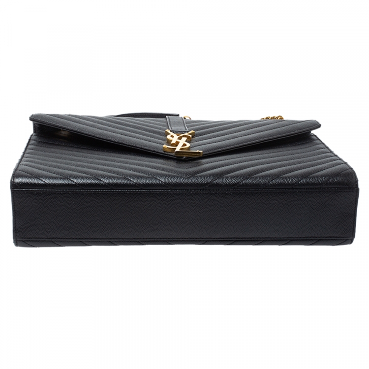 Pre Owned Saint Laurent Black Chevron Quilted Leather Monogram Envelope Shoulder Bag