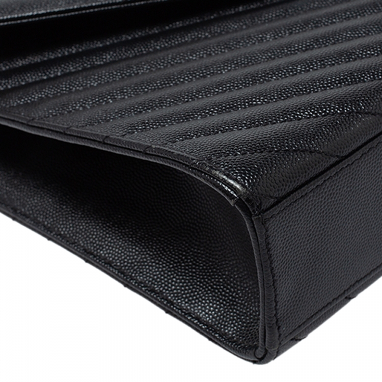 Pre Owned Saint Laurent Black Chevron Quilted Leather Monogram Envelope Shoulder Bag