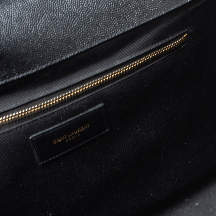 Pre Owned Saint Laurent Black Chevron Quilted Leather Monogram Envelope Shoulder Bag
