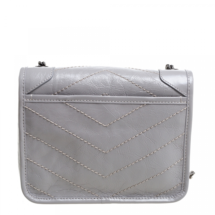 Pre Owned Saint Laurent Crinkled Leather Mini Niki Chain Shoulder Bag